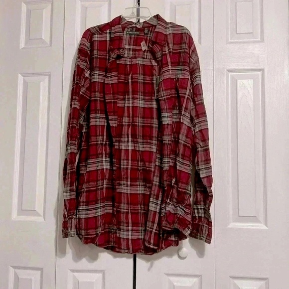 GH Bass & Co NWT red plaid flannel cotton mens button down shirt size XLT - Picture 2 of 13